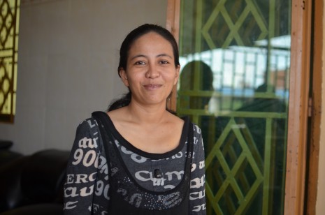 Meas Ratha stands outside her home near Phnom Penh last month. (Simon Marks/The Cambodia Daily)